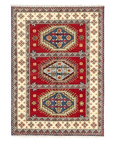 Hand-Knotted Royal Kazak Wool Rug, Red, 5′ 9″ x 8′