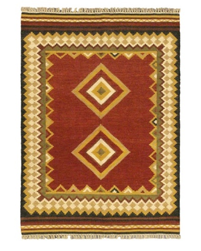 Hand Woven Ankara Wool Kilim, Red, 4′ 7″ x 6′ 7″