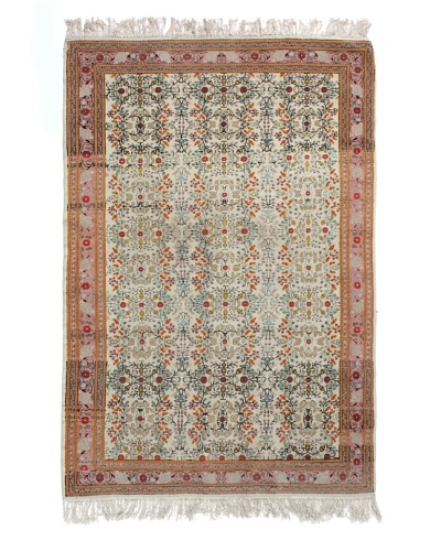 Semi Antique Kashan Rug, Pink/Blue/Cream, 7' 3 x 4' 8