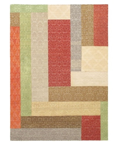 Collage Transitional Dhurrie, Dark Red/Khaki, 5' 7 x 7' 10