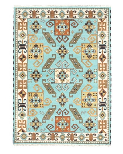 Hand-Knotted Royal Kazak Wool Rug, Light Blue, 4' 8 x 6' 7