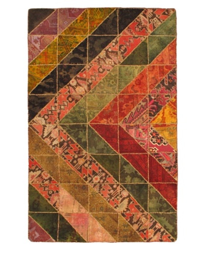 Hand-Knotted Patch Deluxe Wool Rug, Dark Red/Green, 5' 2 x 8' 1