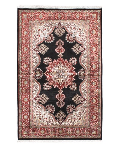 Hand-Knotted Kashmir Kerman Traditional Rug, Black, 4' 11 x 7' 9