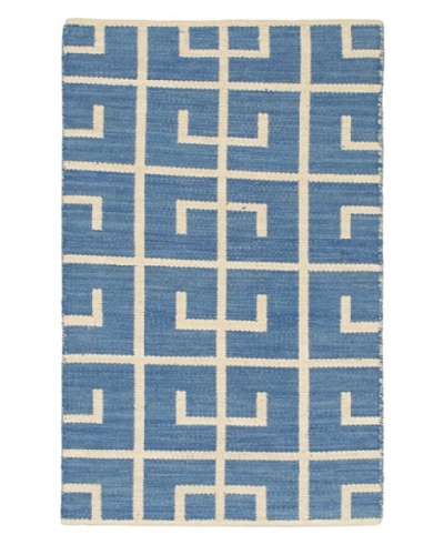 Hand Woven Natural Plush Kilim, Blue-Azure/Cream, 3' 7 x 5' 5