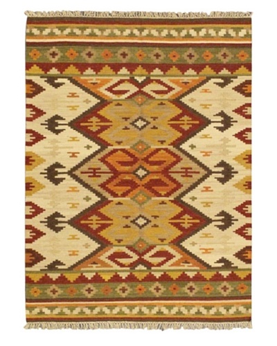 Hand Woven Kashkoli Wool Kilim, Cream, 4' 7 x 6' 7