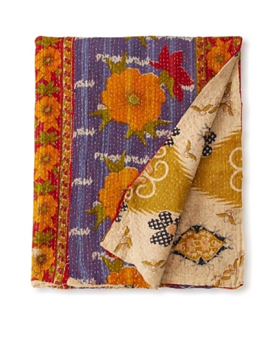 Large Vintage Navneet Kantha Throw, Multi, 60 x 90