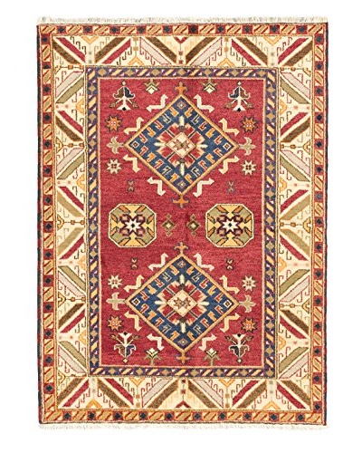 Hand-Knotted Royal Kazak Wool Rug, Dark Red, 5′ 9″ x 7′ 11″