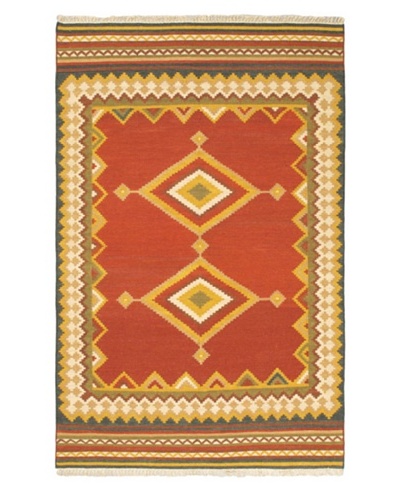 Hand Woven Izmir Wool Kilim, Red, 5' 1 x 7' 8