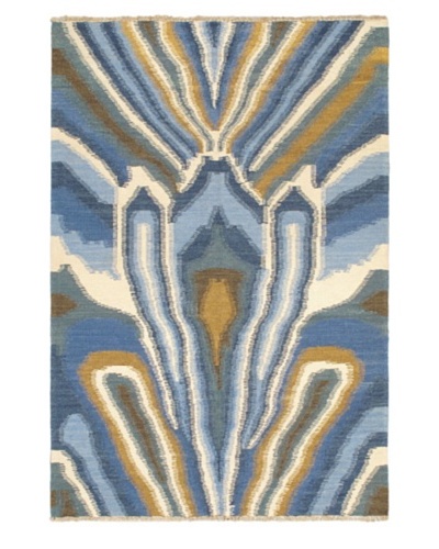 Hand Woven Ankara Flatweave Kilim, Blue, 4' 8 x 6' 10