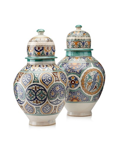 Set of 2 Hand-Painted Ceramic Jars [Multi]