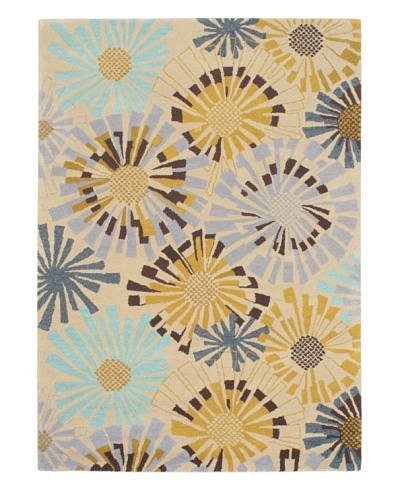 Handmade Eden Wool Rug, Khaki/Light Blue, 4' 9 x 6' 7