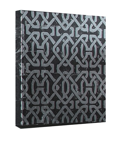 Geometric Canvas with Silver Leaf Detail, Black/Silver, 28 x 28