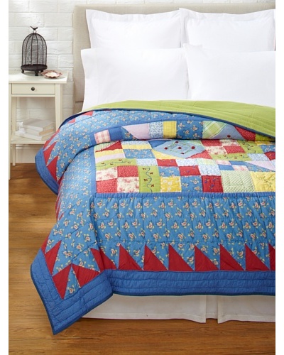 Cottage Garden Quilt, Blue/Red, Full/Queen