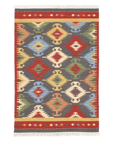 Istanbul Yama Kilim Traditional Kilim, Dark Grey, 4' x 5' 11