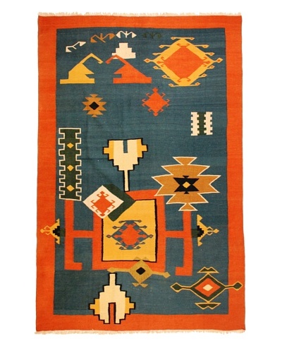 Kilim Rug, Orange/Blue/Mustard