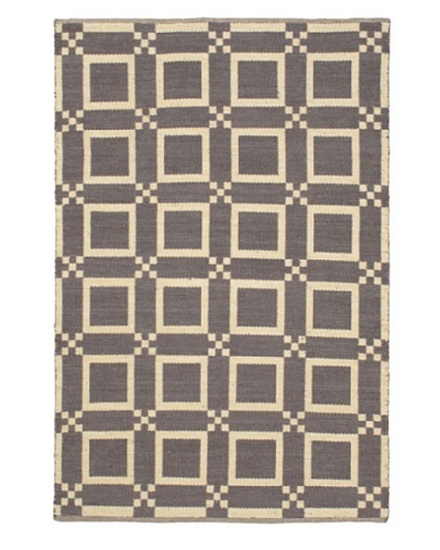 Handwoven Natural Plush Modern Wool Kilim, Cream/Dark Grey, 5' 1 x 7' 7