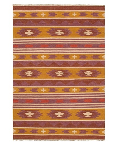 Hand Woven Kashkoli Wool Kilim, Brown/Dark Gold, 4' 7 x 6' 7