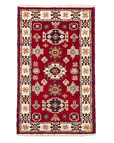 Hand-Knotted Royal Kazak Wool Rug, Dark Red, 3’1″X5’0″