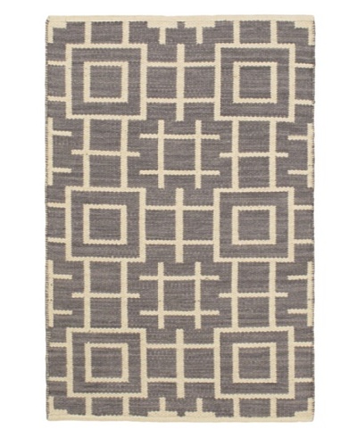 Hand Woven Natural Plush Kilim, Cream/Dark Grey, 3' 7 x 5' 5