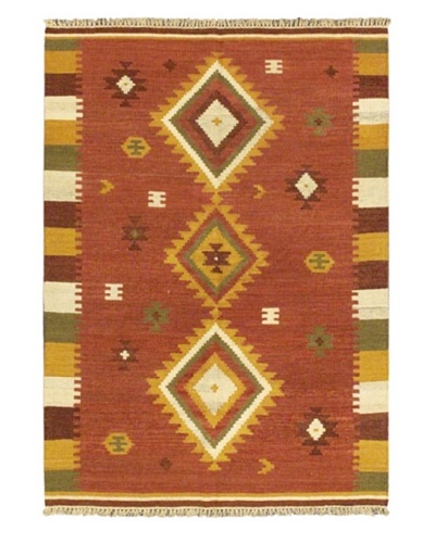 Hand Woven Kashkoli Wool Kilim, Dark Red, 4' 7 x 6' 7