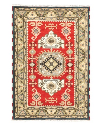 Hand-Knotted Royal Kazak Wool Rug, Khaki/Light Red, 4' 1 x 6'