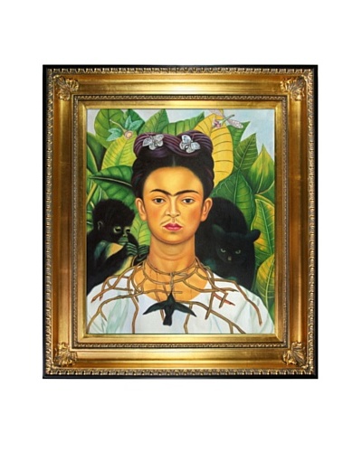 Frida Kahlo's Frida Kahlo, Self Portrait with Thorn Necklace and Hummingbird Framed Reproduction O...