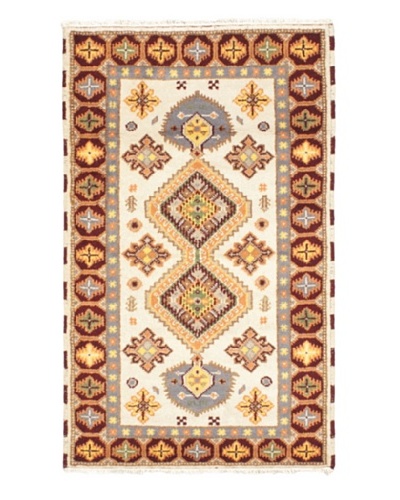 Hand-Knotted Royal Kazak Wool Rug, Cream, 3' 2 x 5' 1