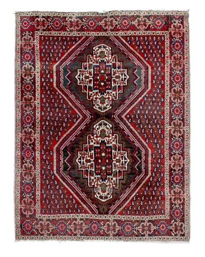 Semi Antique Bashian Rug, Red/Green/White/Blue, 6' 5 x 5' 1