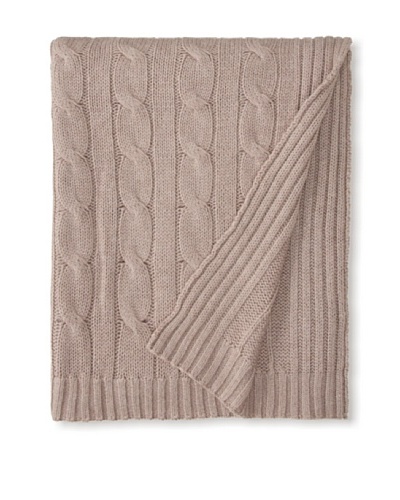 a & R Cashmere Cable Knit Wool and Cashmere Throw, Sand, 50″ x 65″