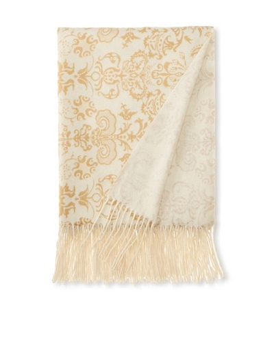 a & R Cashmere Printed Wool and Cashmere Throw, Crème Fraîche/Gold, 50″ x 65″