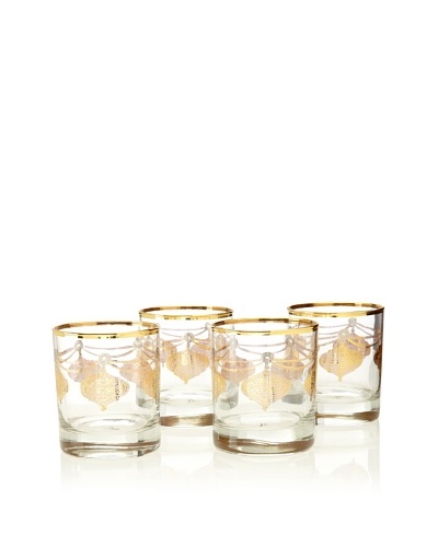 A Casa K Set of 4 Marrekesh Décor 8.5-Oz. Crystal Double Old Fashion Glasses, Clear/Gold