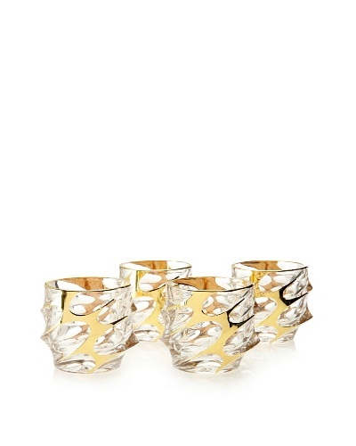 A Casa K Set of 4 Calypso Décor Crystal 8.5-Oz. Double Old Fashion Glasses, Clear/Gold