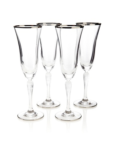 A Casa K Set of 4 Giar 2 Décor 5-Oz. Crystal Champagne Flutes, Clear/Platinum