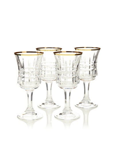 A Casa K Set of 4 Velvet Décor Cut Crystal 8-Oz. Water Glasses, Clear/Gold