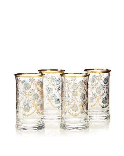 A Casa K Set of 4 Ortensia Décor Crystal 8-Oz. Engraved Hi-Ball Glasses, Clear/Gold