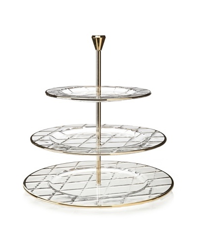 A Casa K Velvet Décor Crystal 3-Tier Stand, Clear/Gold