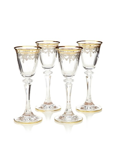 A Casa K Set of 4 Melodie Décor Crystal 2.5-Oz. Cordial Glasses, Clear/Gold