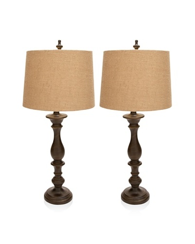 UMA Set of 2 PS Table Lamps, Aged Bronze/Beige