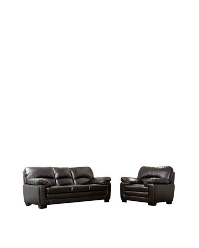 Abbyson Living Lalia Italian Leather 2-Piece Sofa & Armchair Set, Dark Truffle