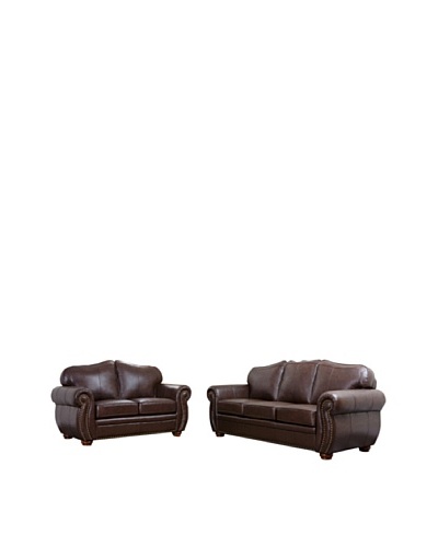 Abbyson Living Macina Leather Sofa and Loveseat Set, Dark Truffle