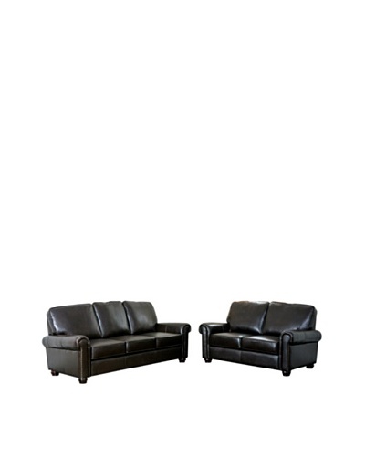 Abbyson Living London Top Grain Leather Sofa & Loveseat, Dark Truffle