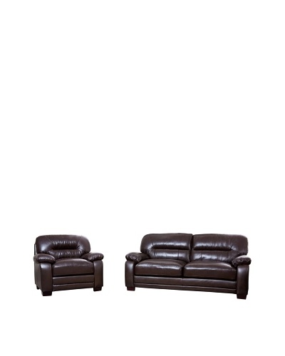 Abbyson Living Brenteena Top Grain Leather Sofa And Chair, Dark Truffle