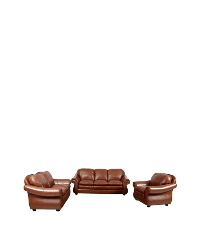 Abbyson Living Houst Semi-Aniline Leather Sofa, Loveseat & Armchair Set, Caramel Brown