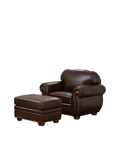 Abbyson Living Pearla 2-Piece Italian Leather Armchair & Ottoman, Dark Truffle