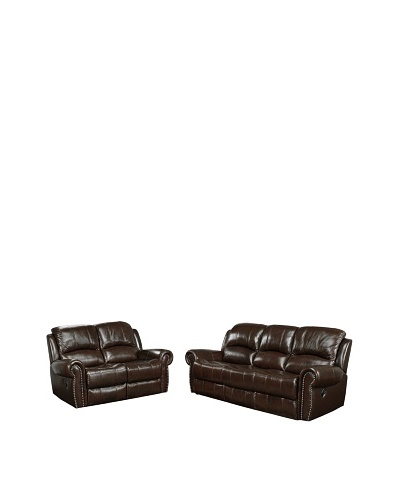 Abbyson Living Hogan Reclining Italian Leather Sofa & Loveseat, Burgundy