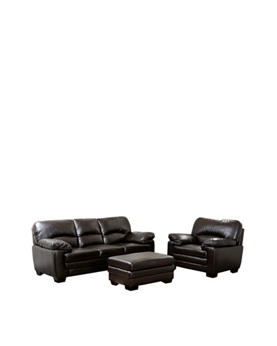 Abbyson Living Lalia Italian Leather 3-Piece Sofa, Armchair & Ottoman Set, Dark Truffle