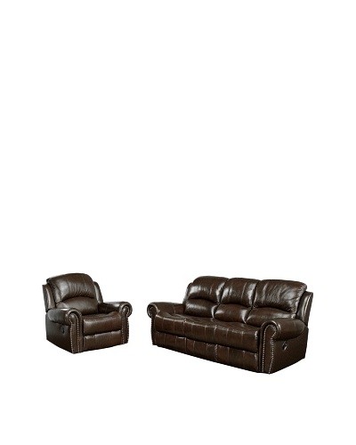 Abbyson Living Hogan Reclining Italian Leather Sofa & Chair, Burgundy