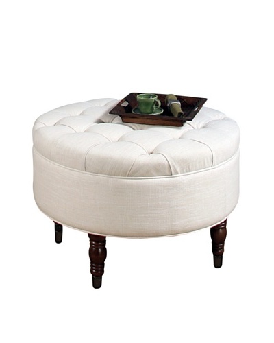 Abbyson Living Avernce Round Flip Top Tufted Ottoman, White