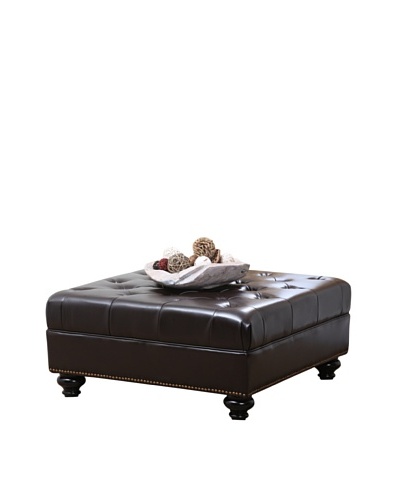 Abbyson Living Oreana Tufted Square Nailhead Trim Ottoman, Dark Brown