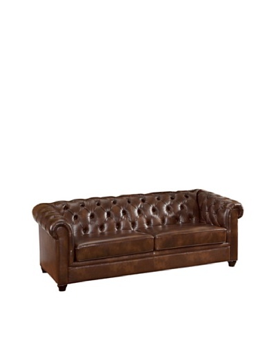 Abbyson Living Tuftidina Italian Leather Sofa, Chestnut Brown